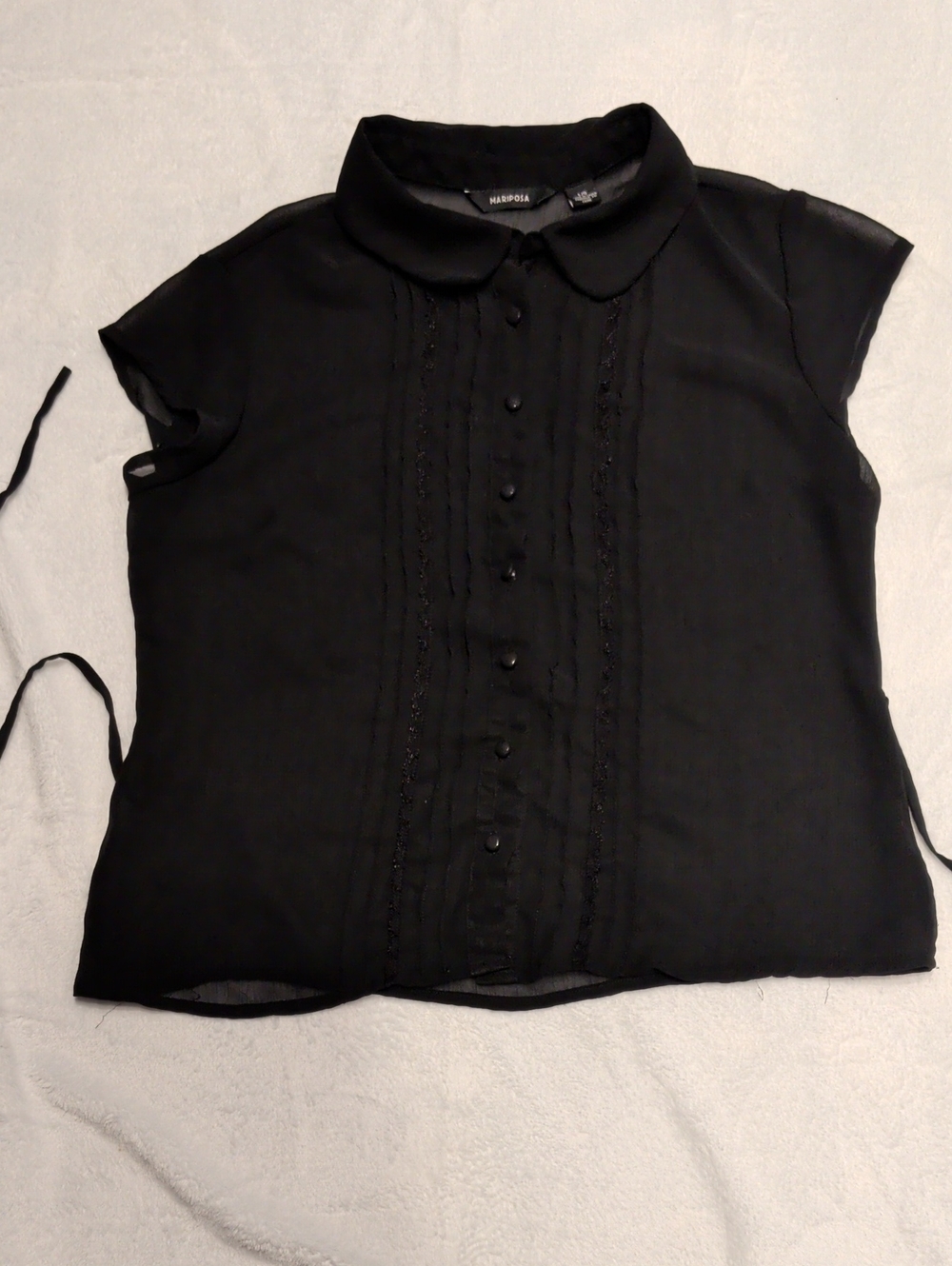 VINTAGE 90s Mariposa Sheer Black Button Down Top - Peter Pan Collar, Size L